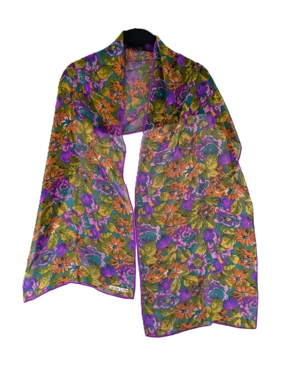 Carole Little 100% Silk Scarf Oblong Floral Chiffon Lightweight 66